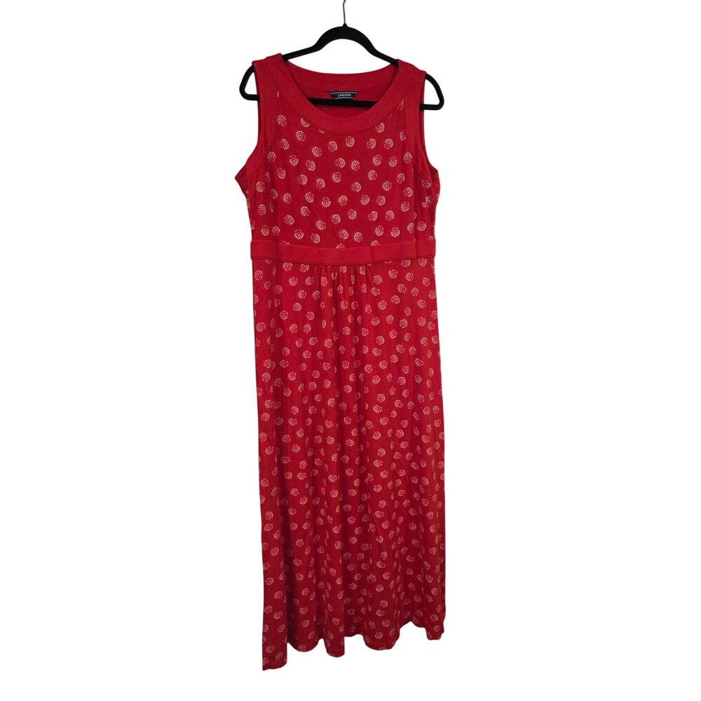 Lands End Red Print Maxi Dress L Stretch Sleeveless